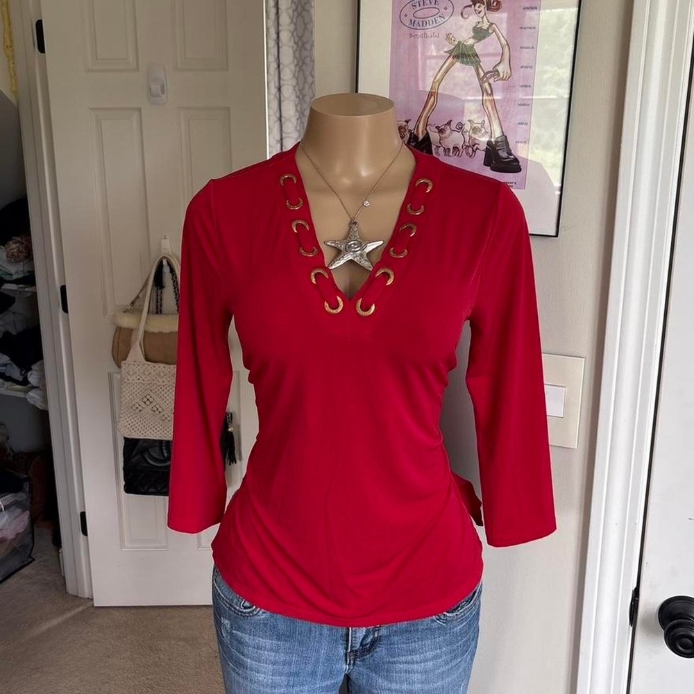 Y2K 2000s Michael Kors Red Grommet Detail Top